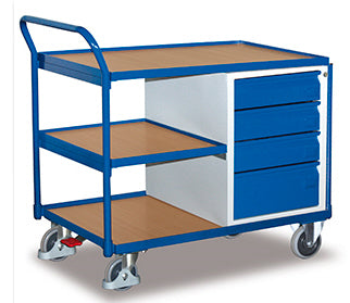 VARIOfit Werkstattwagen, drei Ladeflächen, vier Schubladen, EasySTOP sw-600.605
