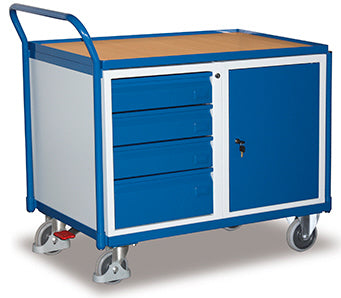 VARIOfit Werkstattwagen mit Ladefläche, vier Schubladen, Schrank EasySTOP sw-600.606
