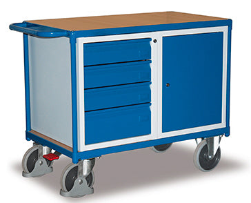 VARIOfit Werkstattwagen ohne Rand, Schrank, vier Schubladen, EasySTOP sw-600.698