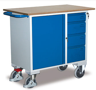 VARIOfit Werkstattwagen ohne Rand, Schrank, vier Schubladen, EasySTOP sw-985.000
