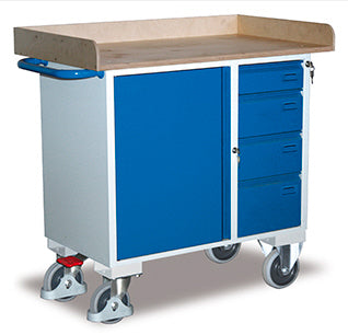 VARIOfit Werkstattwagen mit Rand, Schrank, vier Schubladen, EasySTOP sw-985.002
