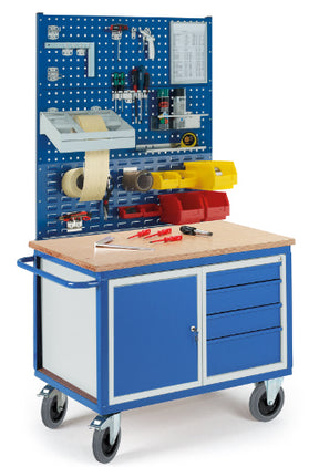 ROLLCART Werkstattwagen mit Stahl- und Schubladenschrank, zwei Lochplatten, eine Schlitzplatte, 07-4