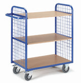 ROLLCART Etagenwagen zwei Gitterwände, drei Böden, 150 kg Tragkraft, 087341 087342