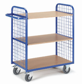 ROLLCART Etagenwagen zwei Gitterwände, drei Böden, 150 kg Tragkraft, 087341 087342