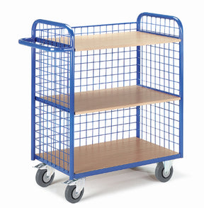 ROLLCART Etagenwagen drei Gitterwände, drei Böden, 150 kg Tragkraft, 087351 087352