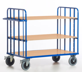 ROLLCART Etagenwagen drei Böden, zwei Gitterwände, 500 kg Tragkraft, 087371 087372