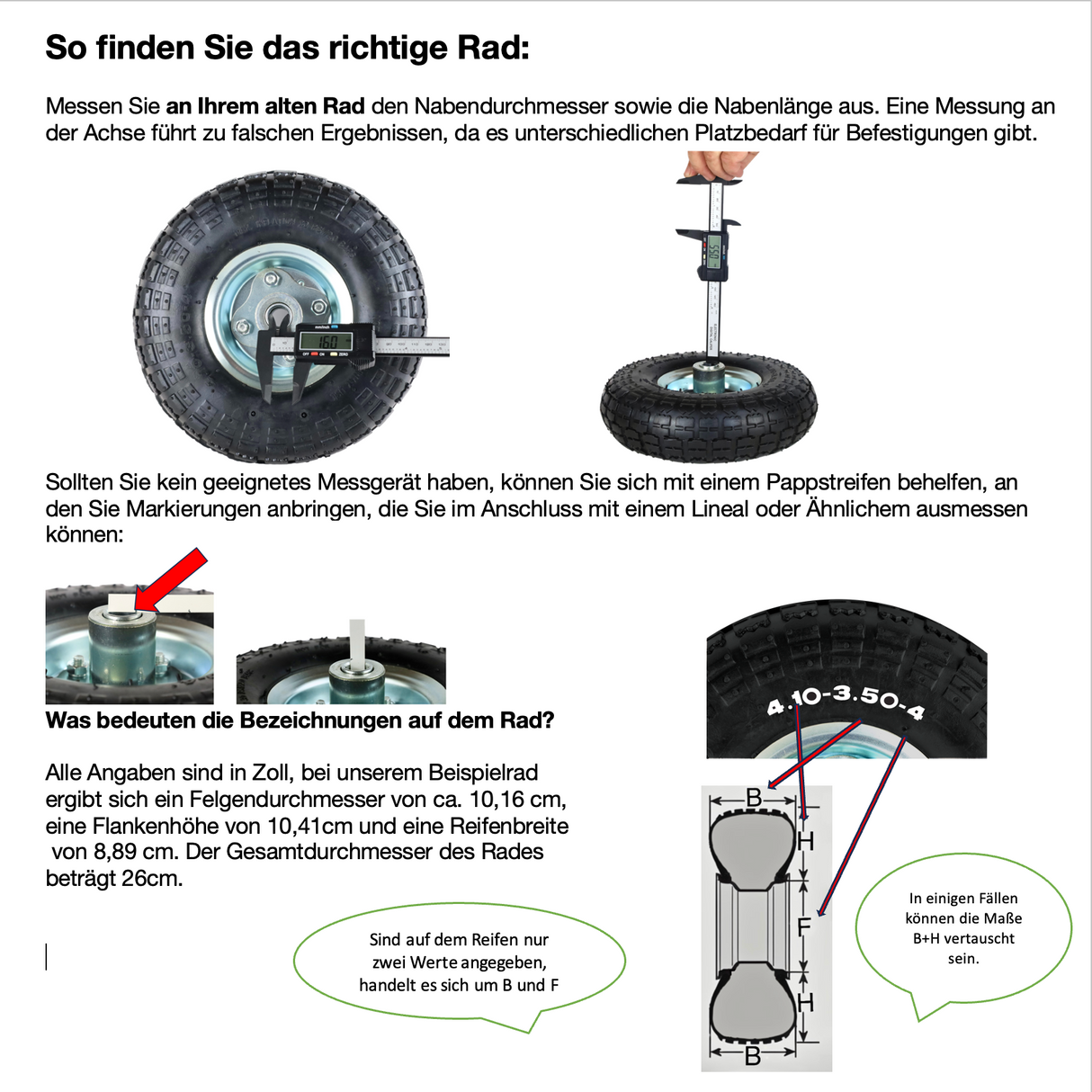 Frosal Ersatzrad Luftrad mit Radkappe Nabe 20mm / 75mm für Bollerwagen – Rad und Achsstopfen für Sac