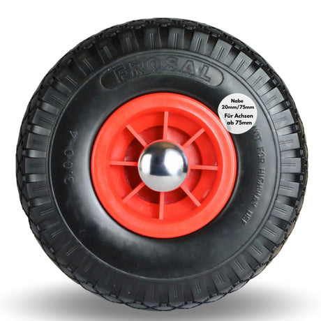 Frosal PU Ersatzrad mit Radkappe Nabe 20mm/75mm Bollerwagen – Rad und Achsstopfen Sackkarre pannensi