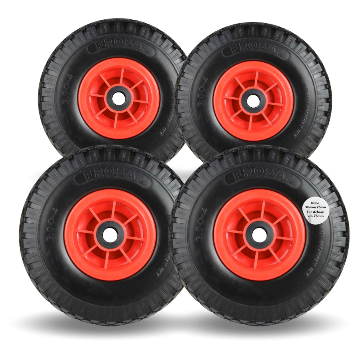 Frosal Ersatzrad - PU Rad Nabe 20mm/75mm für Bollerwagen oder Sackkarre pannensicher