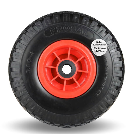 Frosal Ersatzrad - PU Rad Nabe 20mm/75mm für Bollerwagen oder Sackkarre pannensicher