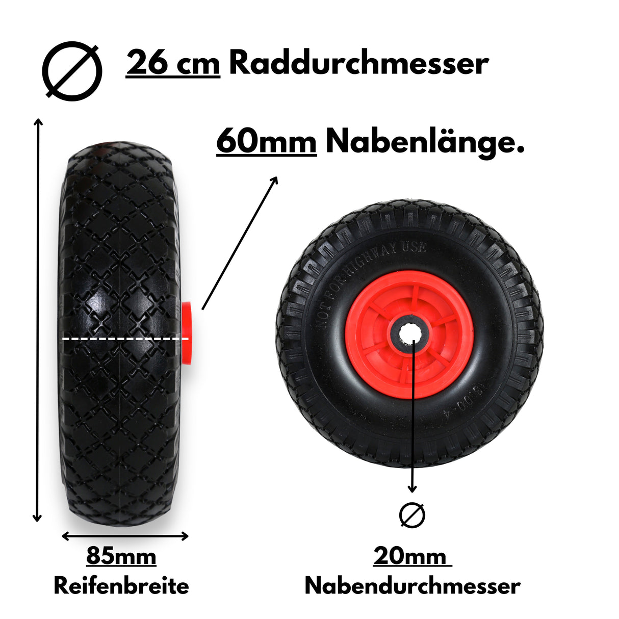 FROSAL Sackkarrenrad - PU Rad Nabe 20mm/60mm für Bollerwagen oder Sackkarre Vollgummi