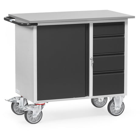 Fetra 2452 7016 Stahlblech-Werkstattwagen "GREY EDITION" 400 kg, mit Schrank und vier Schubladen