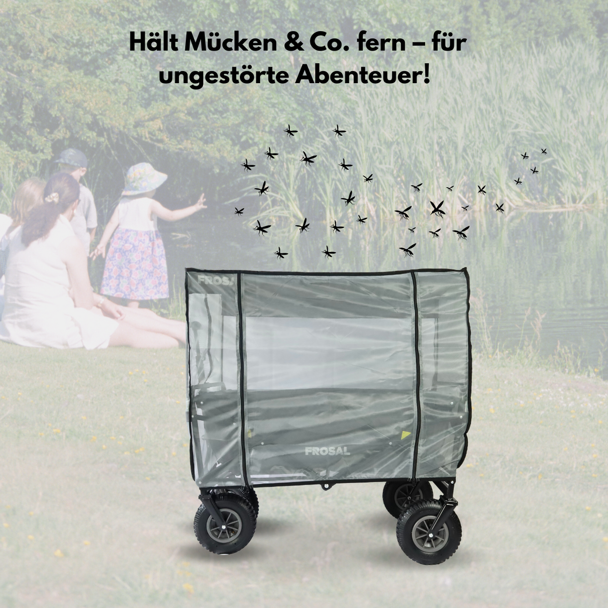 Bollerwagen Frosal Nick grau inkl. Regenverdeck und Insektenschutz