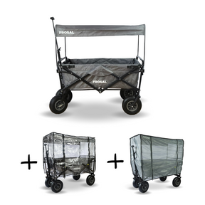 Bollerwagen Frosal Nick grau inkl. Regenverdeck und Insektenschutz