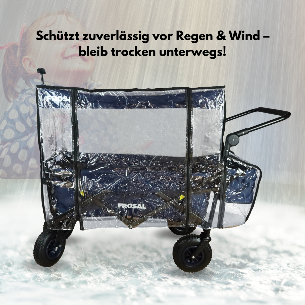 FROSAL Bollerwagen Nick PRO blau inkl. Regenverdeck und Insektenschutz