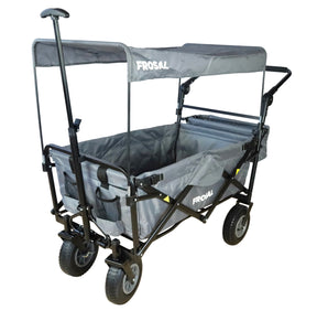 FROSAL Bollerwagen Nick PRO grau faltbar mit Schiebegriff Dach & Bremse