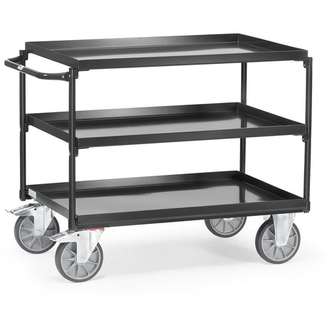 Fetra 4830 7016, 4832 7016 Tischwagen mit drei Blechwannen "GREY EDITION" 400 kg, Griff waagerecht
