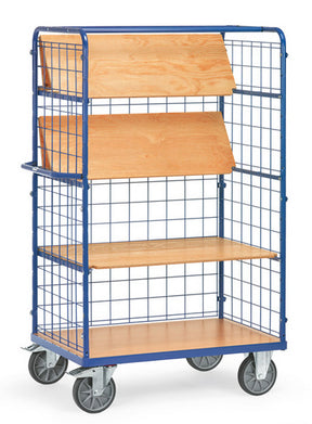 Fetra 8462-1/8463-1 Hoher Etagenwagen mit faltbaren Einlegeböden aus Holz und Drahtgitterwänden