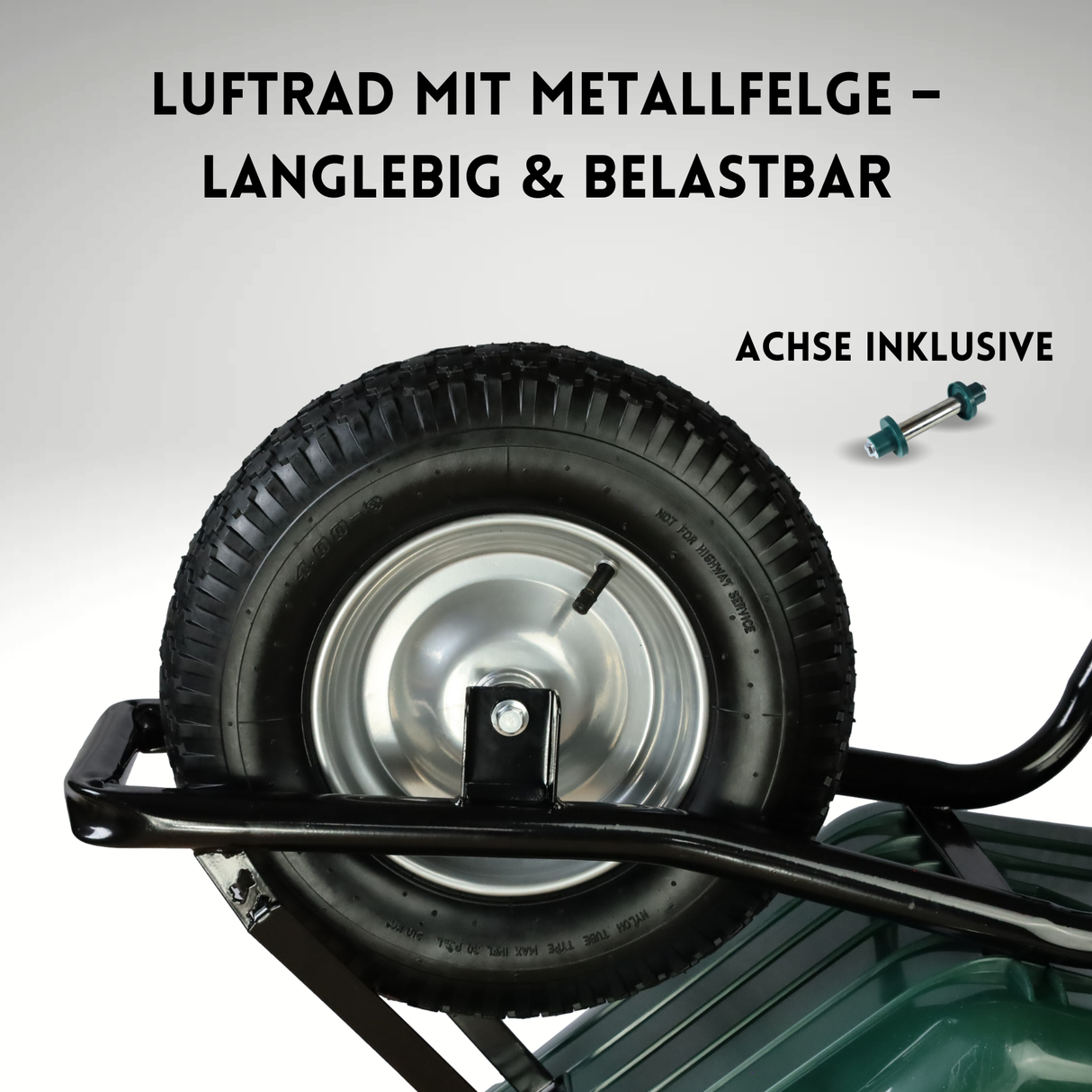 FROSAL Schubkarrenrad 400 (380) mm | Luftrad Schubkarre | Ersatzrad 4.80 / 4.00-8 Stahlfelge silber