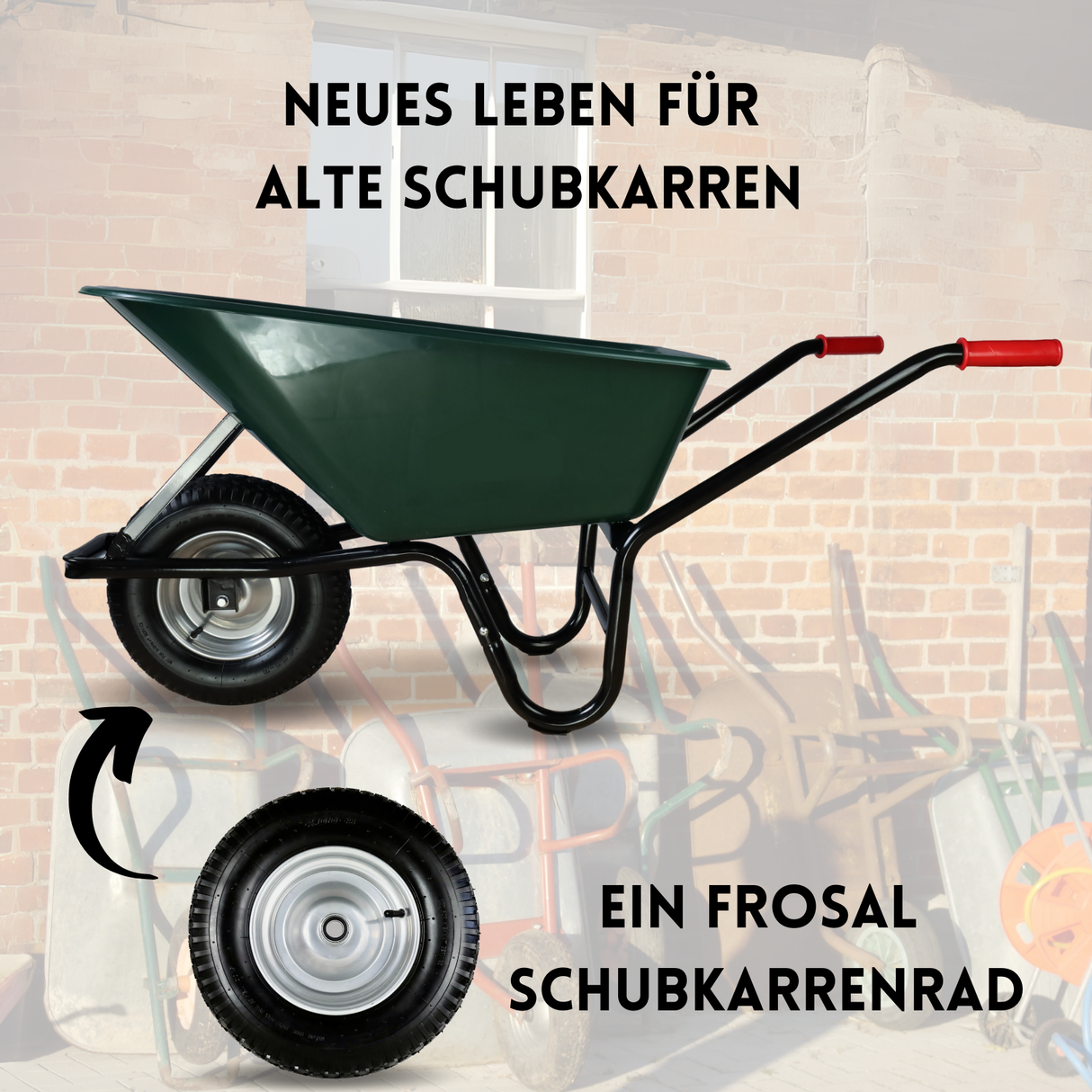 FROSAL Schubkarrenrad 400 (380) mm | Luftrad Schubkarre | Ersatzrad 4.80 / 4.00-8 Stahlfelge silber