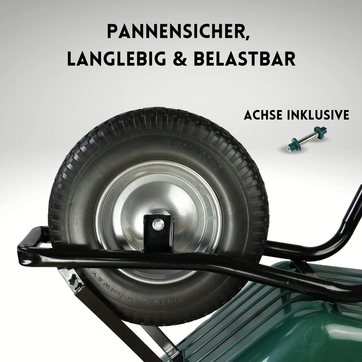 FROSAL PU Schubkarrenrad 400 (380)mm pannensicher | Ersatzrad 4.80/4.00-8 Stahlfelge silber