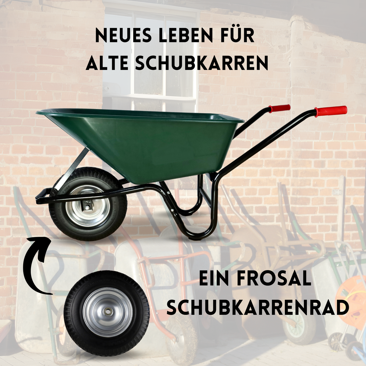 FROSAL PU Schubkarrenrad 400 (380)mm pannensicher | Ersatzrad 4.80/4.00-8 Stahlfelge silber