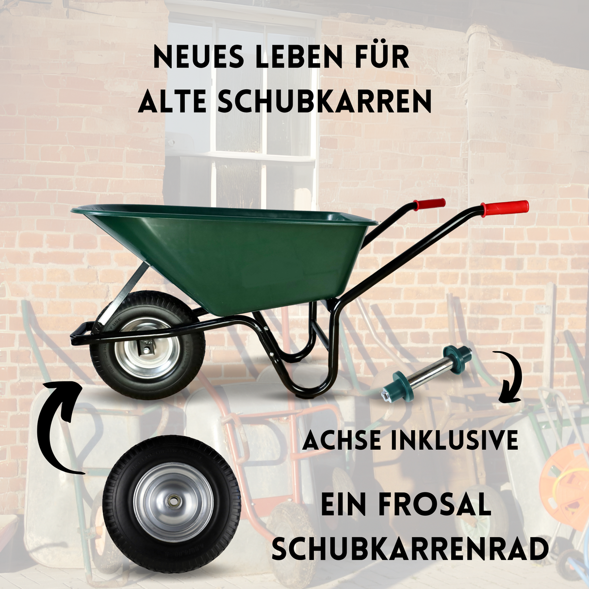 FROSAL PU Schubkarrenrad 400 (380)mm pannensicher | Ersatzrad 4.80/4.00-8 Stahlfelge silber