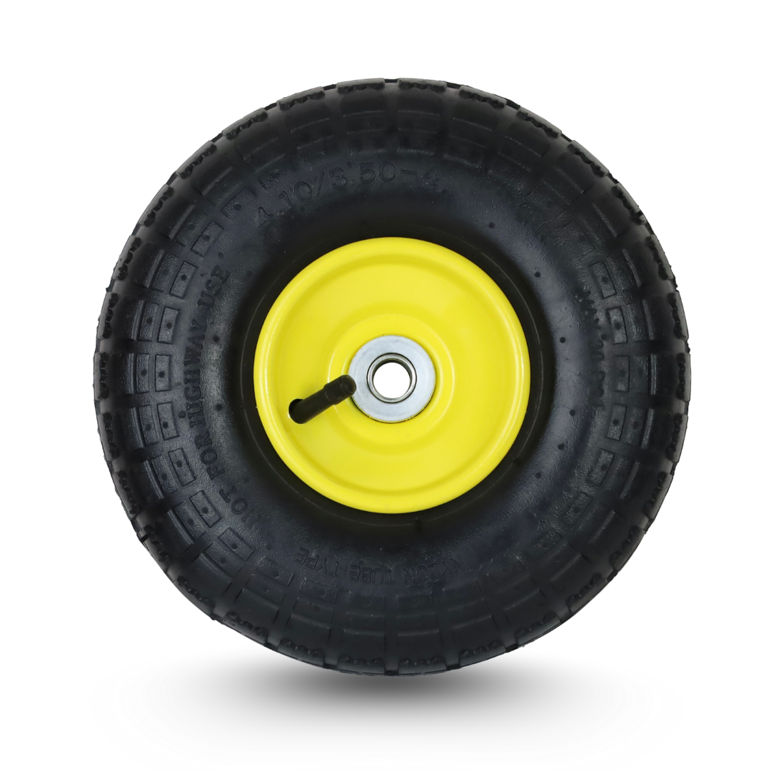 FROSAL Ersatzrad – Luftreifen 4.10/3.50-4 (260x85) – mit Kugellager, Nabenlänge 50 mm, Achsdurchmesser 16 mm, gelbe Stahlfelge – für Bollerwagen & Sackkarre