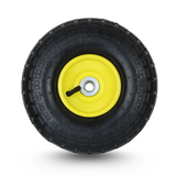 FROSAL Ersatzrad – Luftreifen 4.10/3.50-4 (260x85) – mit Kugellager, Nabenlänge 50 mm, Achsdurchmesser 16 mm, gelbe Stahlfelge – für Bollerwagen & Sackkarre