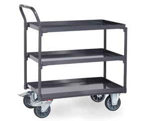 Fetra 9930 - ESD-Tischwagen mit Wannen, 3 Böden, Griff hochstehend