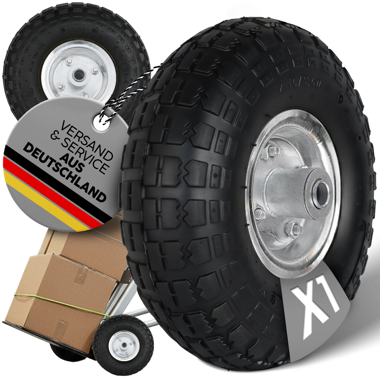 Frosal Ersatzrad pannensicher Transportwagen 16 mm Achse Silber 4.10 / 3,50 - 4 1 Stück