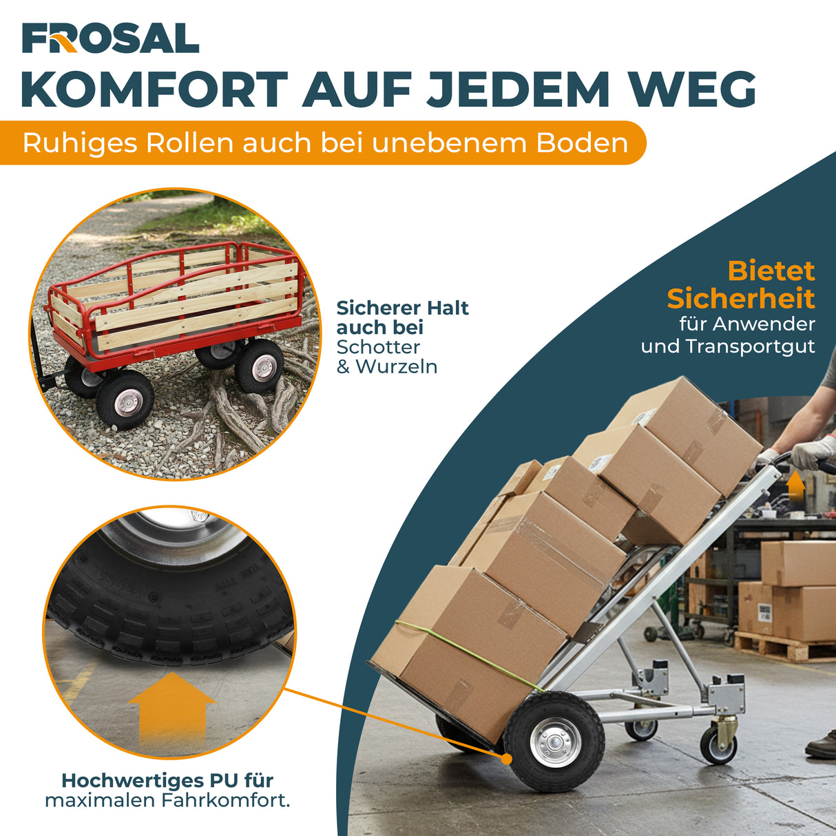 Frosal Ersatzrad pannensicher Transportwagen 16 mm Achse Silber 4.10 / 3,50 - 4