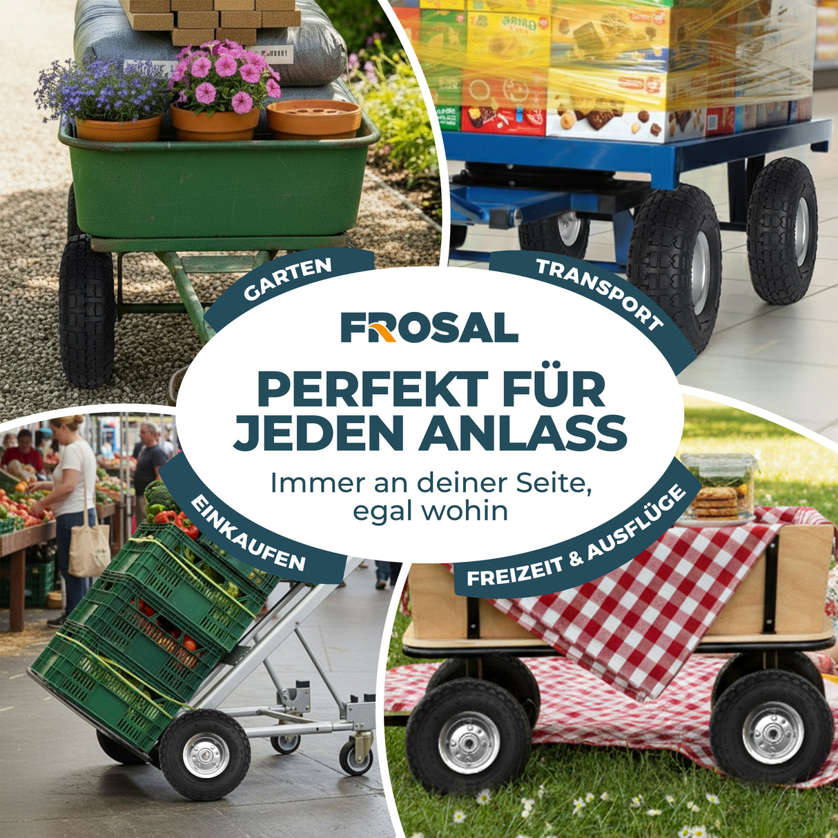 Frosal Ersatzrad pannensicher Transportwagen 16 mm Achse Silber 4.10 / 3,50 - 4