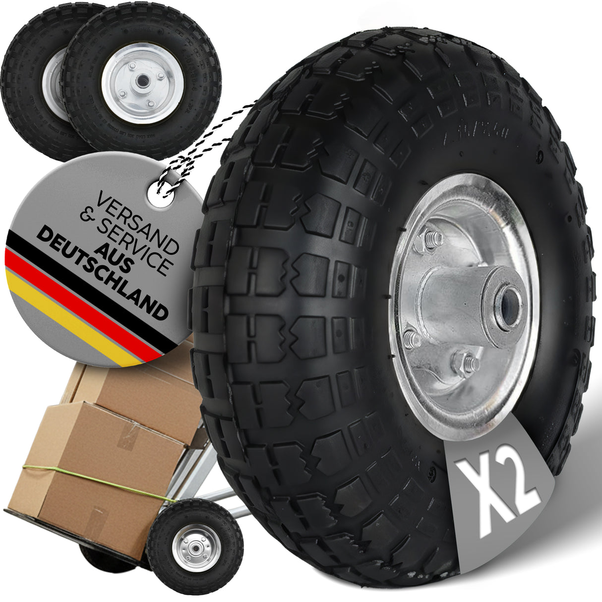 Frosal Ersatzrad pannensicher Transportwagen 16 mm Achse Silber 4.10 / 3,50 - 4 2 Stück