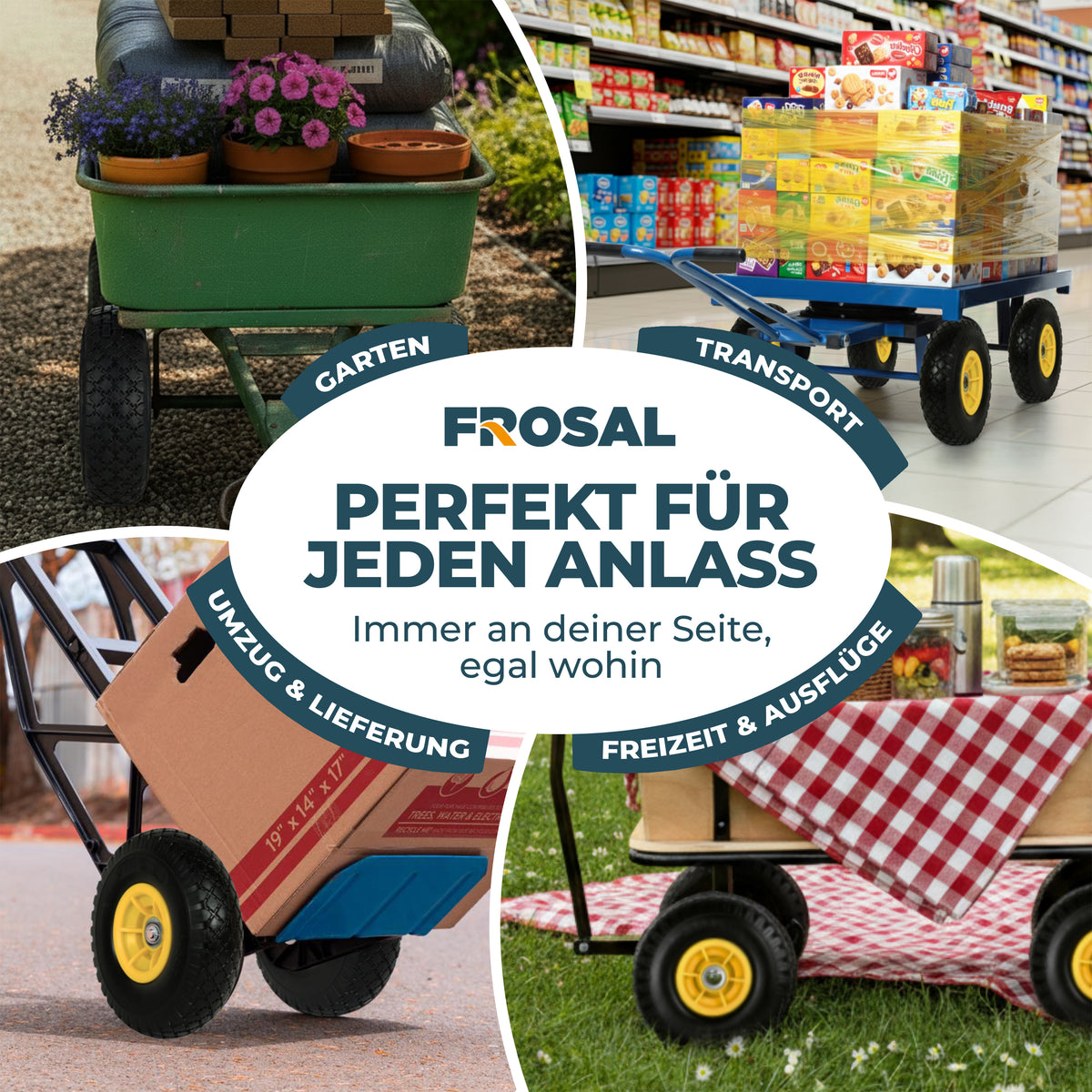 FROSAL Ersatzrad - PU Rad Nabe 16mm/50mm für Bollerwagen oder Sackkarre pannensicher