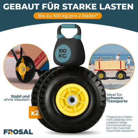 FROSAL Ersatzrad - PU Rad Nabe 16mm/50mm für Bollerwagen oder Sackkarre pannensicher