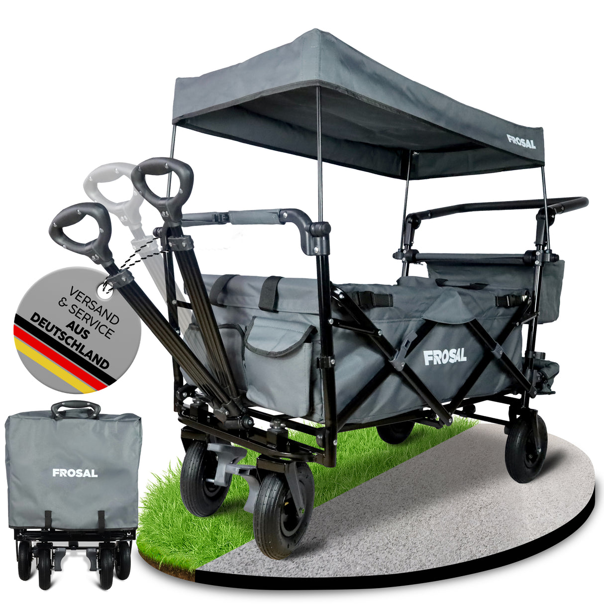 FROSAL Faltbarer Bollerwagen Leo grau mit Luftreifen