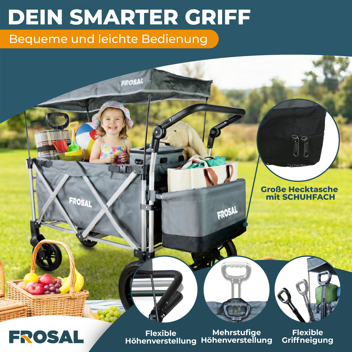 FROSAL Bollerwagen VICTOR faltbar für Kinder klappbar