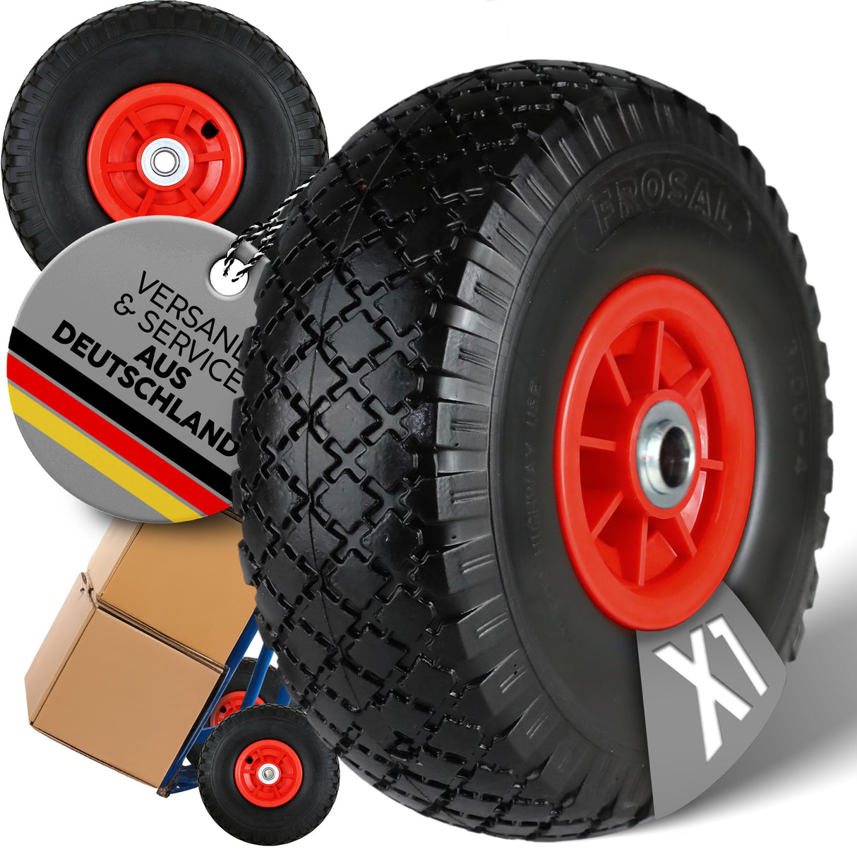 FROSAL Ersatzrad - PU Rad Nabe 16mm/50mm für Bollerwagen oder Sackkarre pannensicher 1 Stück