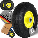 FROSAL Ersatzrad – Luftreifen 4.10/3.50-4 (260x85) – mit Kugellager, Nabenlänge 50 mm, Achsdurchmesser 16 mm, gelbe Stahlfelge – für Bollerwagen & Sackkarre