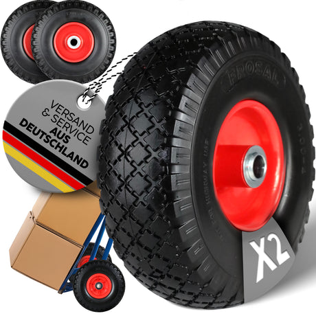 FROSAL pannensichere Ersatzräder 260×80 mm für Bollerwagen & Sackkarre | PU Rad auf Stahlfelge | Achse Ø20×75 mm | Räder Transportkarre pannensicher 2 Stück