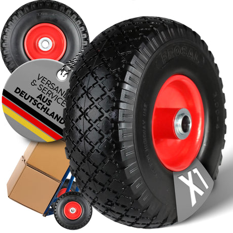 FROSAL pannensichere Ersatzräder 260×80 mm für Bollerwagen & Sackkarre | PU Rad auf Stahlfelge | Achse Ø20×75 mm | Räder Transportkarre pannensicher 1 Stück