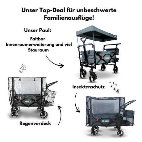FROSAL Bollerwagen Paul inkl. Regenverdeck und Insektenschutz
