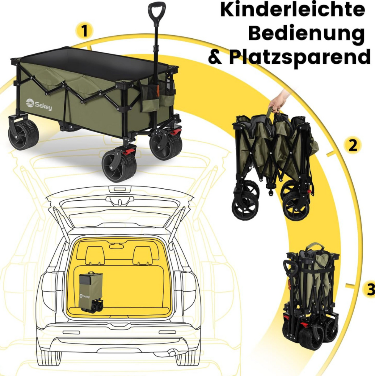 Sekey Bollerwagen XL faltbarer Bollerwagen mit Bremse, 135L, 120KG,