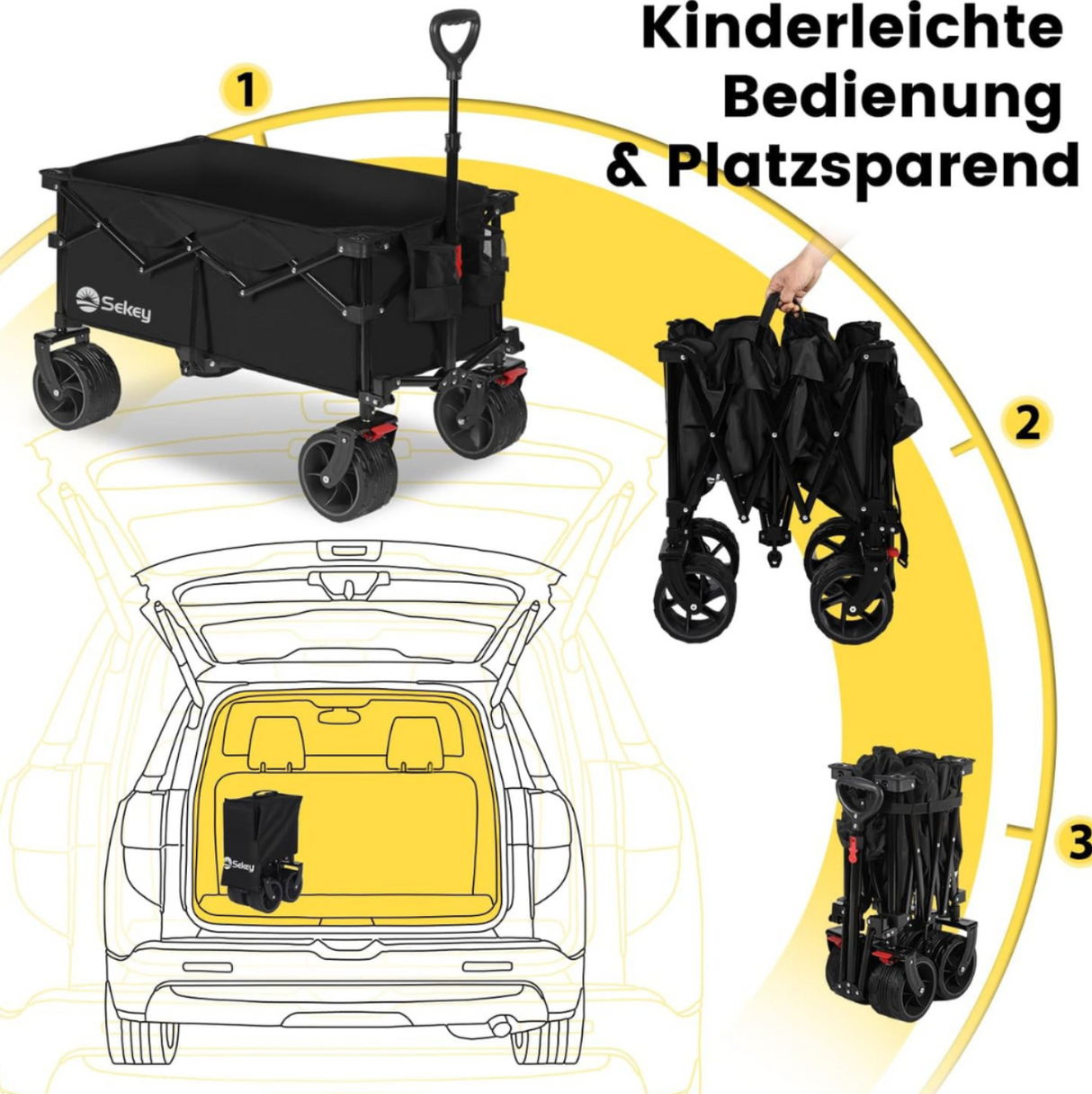 Sekey Bollerwagen XL faltbarer Bollerwagen mit Bremse, 135L, 120KG,