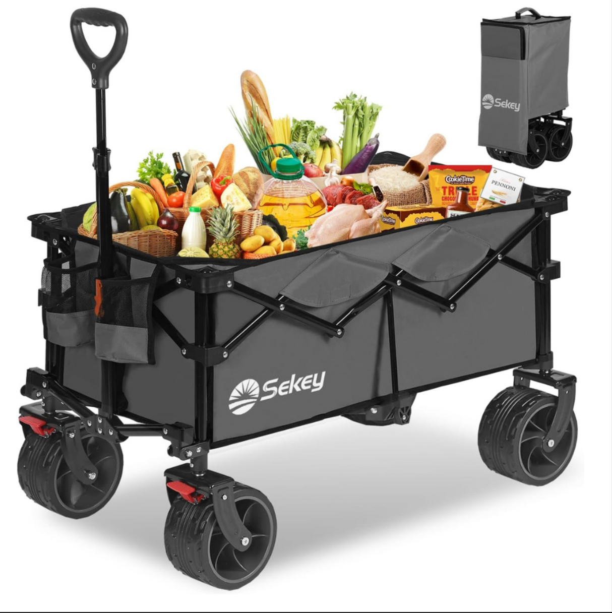 Sekey Bollerwagen XL faltbarer Bollerwagen mit Bremse, 135L, 120KG,
