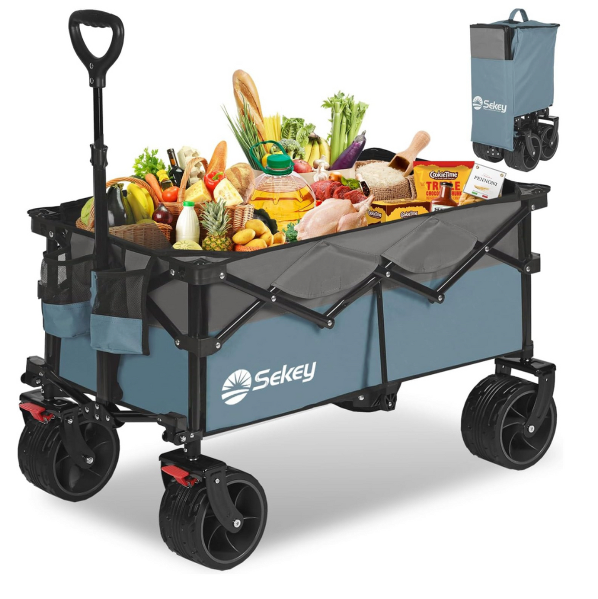 Sekey Bollerwagen XL faltbarer Bollerwagen mit Bremse, 135L, 120KG,