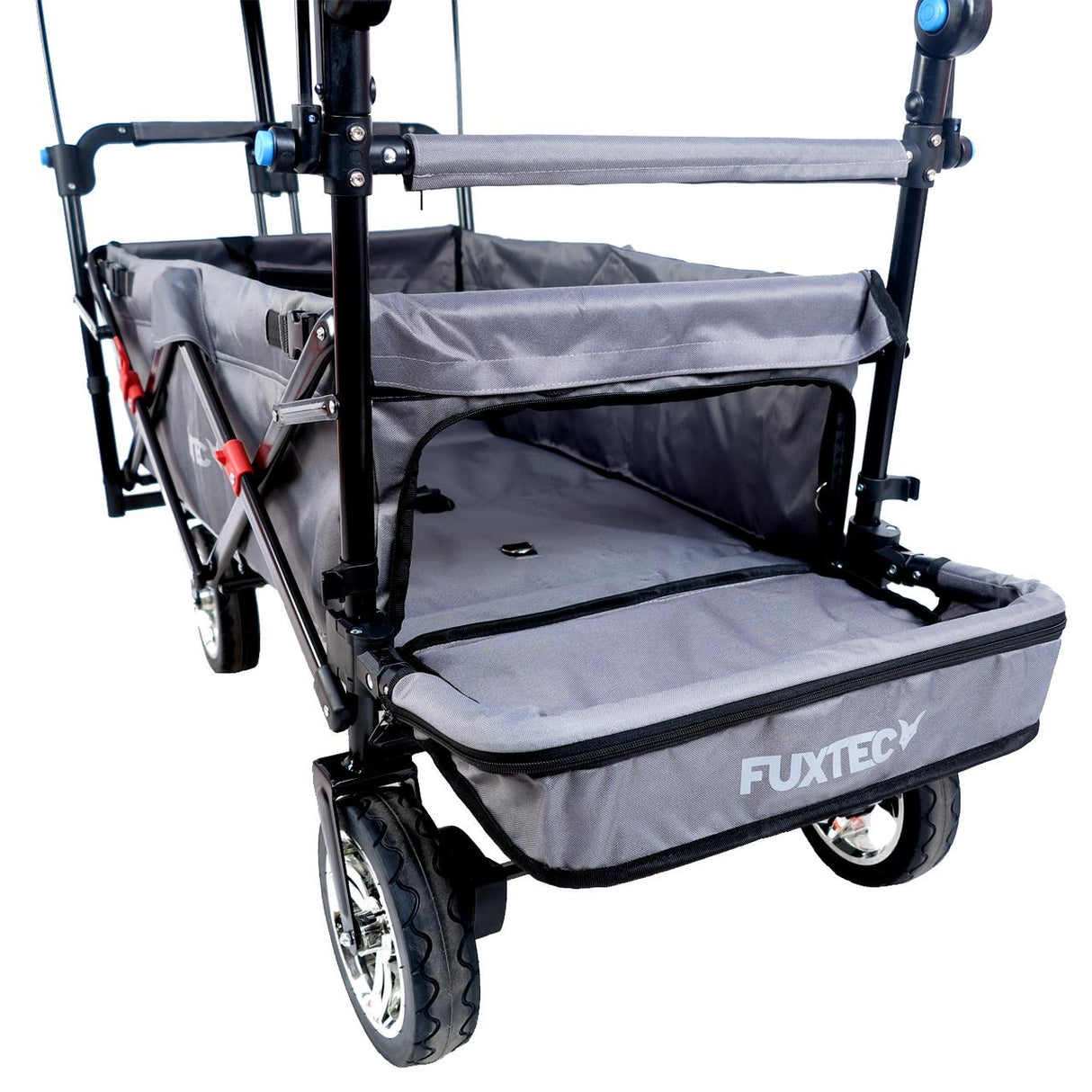 FUXTEC faltbarer Bollerwagen FX-CT800G, mit Dach, Schiebegriff und Innenraumverlängerung in Grau
