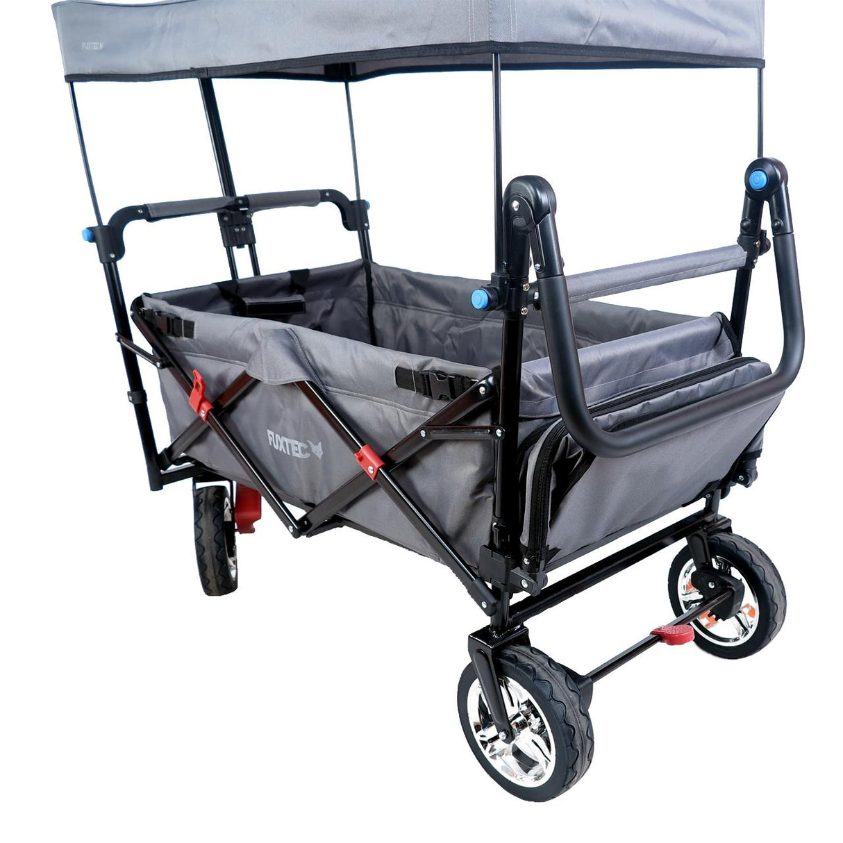 FUXTEC faltbarer Bollerwagen FX-CT800G, mit Dach, Schiebegriff und Innenraumverlängerung in Grau