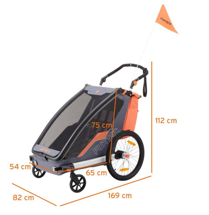 FUXTEC Fahrradanhänger/Jogger mit Jogger-Rad in schwarz